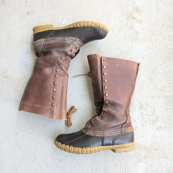 L.L. Bean Duck Boots Men 9 M Btown Leather Rubber - Picture 1 of 16